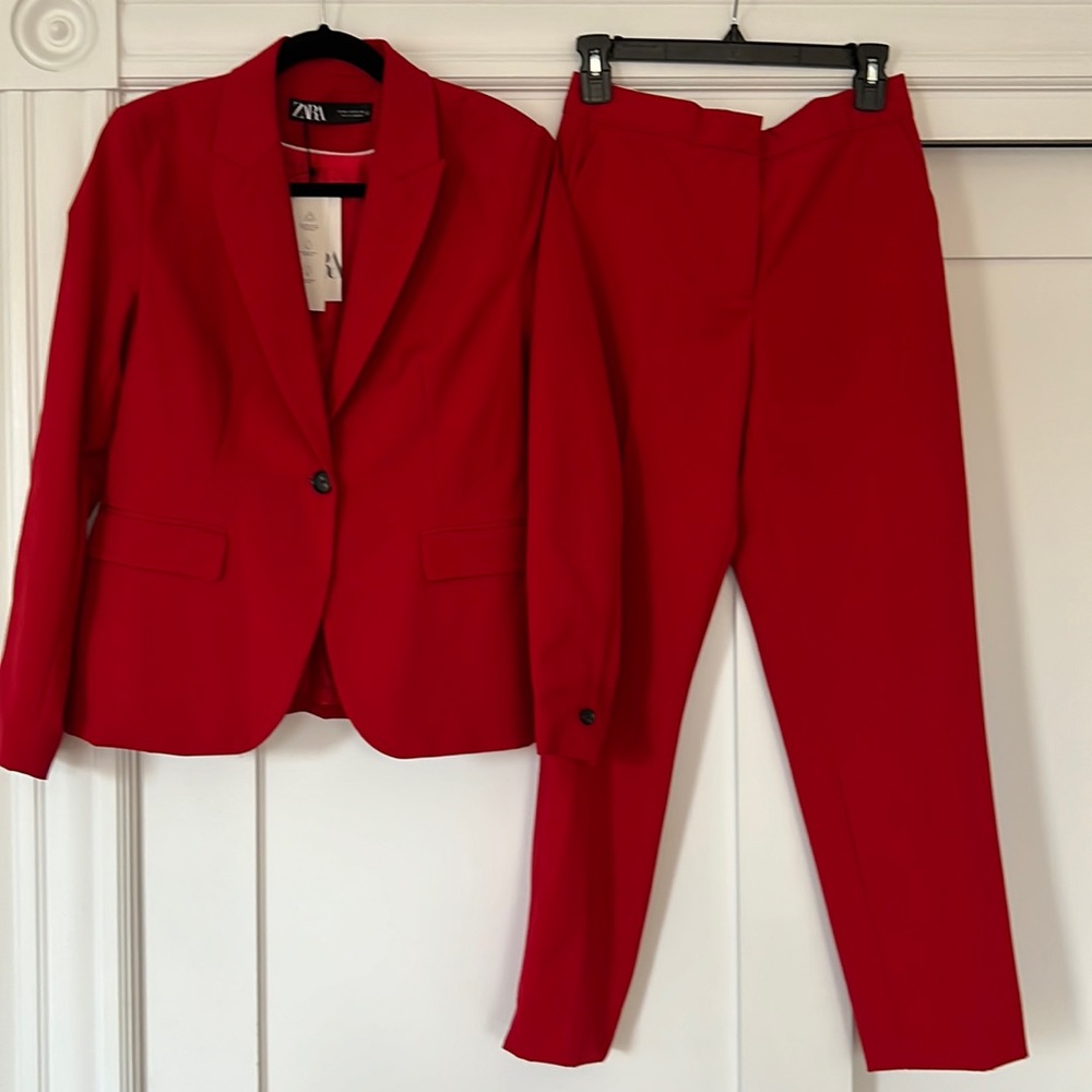Red Zara Suit Blazer and Pants set